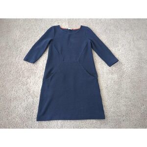 Boden Ottoman Shift Dress Womens 4 Blue 3/4 Sleeve Boat Neck Knit Mini